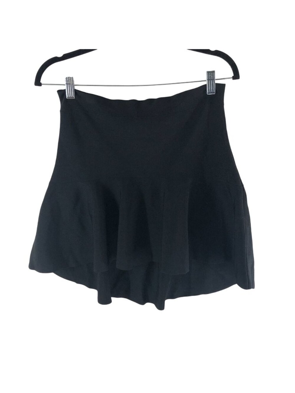 BCBGMaxAzria Black High-Low Flounce Hem Skirt Heavy Knit Womens Size L